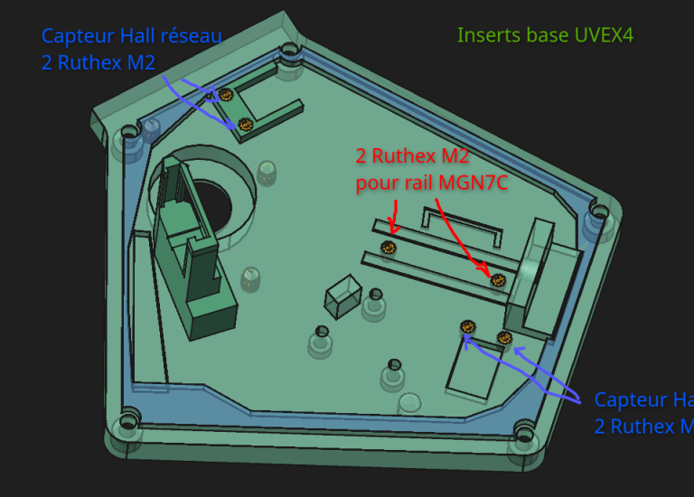 02- Face intérieure 6 x M2 pour effet hall + rail de M2