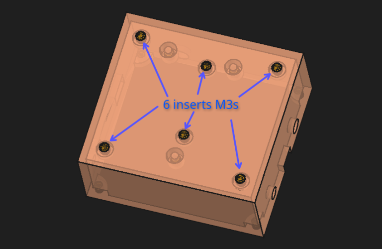 Position des inserts pour la fixation de la queue d'aronde ou de la pince.